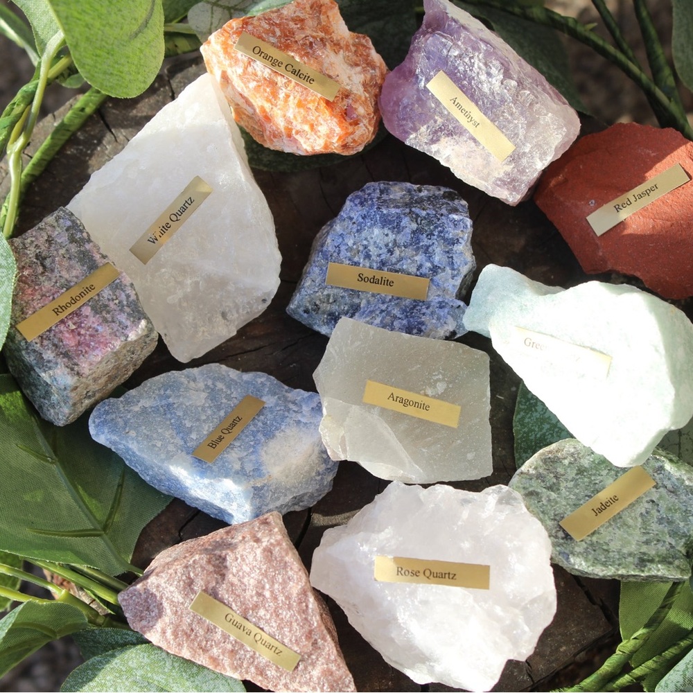 12pc Mixed Crystal & Gemstone Set, Brazilian Rocks, Fossils & Minerals Lot